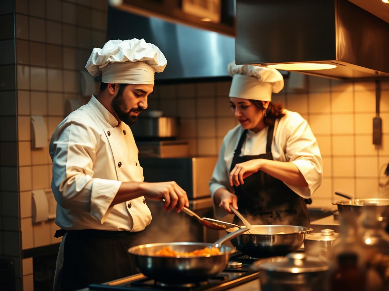 The couple behind Cozy Restaurant cooking together in the kitchen